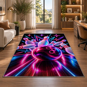 Neon Bowling Rug in a living room with a desk and large windows
