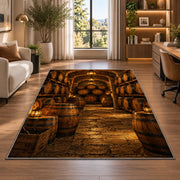 Stacked Barrels Cellar Rug in a living room with a desk and large windows