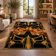 Art Deco Cheers Rug in a living room with a desk and large windows