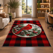 Cardinal Buffalo Check Rug in a living room with a desk and large windows