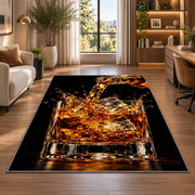 Pouring Whiskey Rug in a living room with a desk and large windows