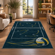 Volleyball Chalkboard Play Rug in a living room with a desk and large windows