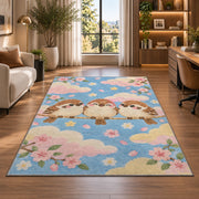 Cute Birds Nursery Rug in a living room with a desk and large windows