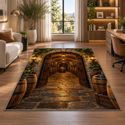 Stone Arch Cellar Rug in a living room with a desk and large windows