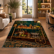 Vintage Bar Cart Rug in a living room with a desk and large windows