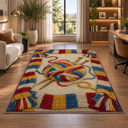 Striped Scarf Border Yarn Rug in a living room with a desk and large windows