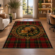 Tartan Whiskey Rug in a living room with a desk and large windows