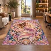 Mermaid in Seashell Frame Rug in a living room with a desk and large windows