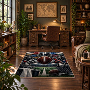 gridiron tunnel football design area rug displayed in a home office