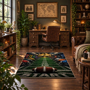 football field goal line scene area rug displayed in a home office