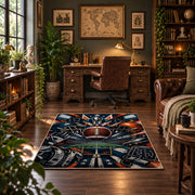 football helmet action collage area rug displayed in a home office