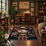 crossed baseball bats and diamond field area rug displayed in a home office