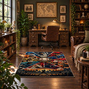 baseball action collage area rug displayed in a home office