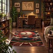sunset baseball diamond scene area rug displayed in a home office
