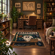 classic baseball locker room scene area rug displayed in a home office