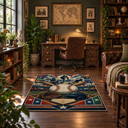 crossed bats baseball emblem area rug displayed in a home office