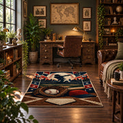 classic baseball home plate design area rug displayed in a home office