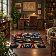 patriotic baseball star emblem area rug displayed in a home office
