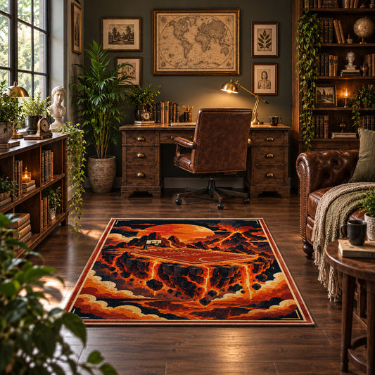 Orange basketball court rug in a home office