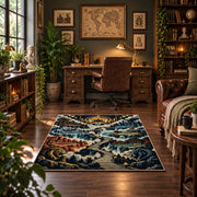 Mountain Basketball Court Rug displayed in a home office