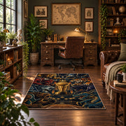 Golden Basketball Trophy Rug displayed in a home office