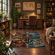 Cosmic Basketball Skyline Rug displayed in a home office