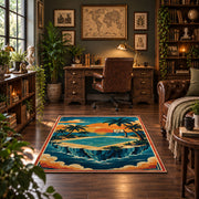 Tropical Island Basketball Court Rug displayed in a home office