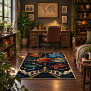 Cosmic Bridge Basketball Rug displayed in a home office