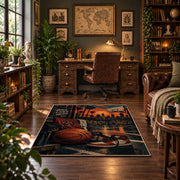 Urban Street Basketball Rug displayed in a home office