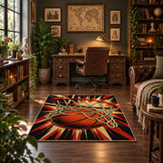 Exploding Basketball Hoop Rug displayed in a home office