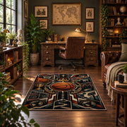 Mechanical Basketball Emblem Rug displayed in a home office
