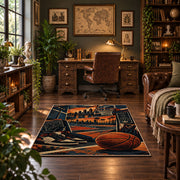 Oversized Basketball City Court Rug displayed in a home office