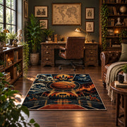 Sunset Skyline Basketball Hoop Rug displayed in a home office