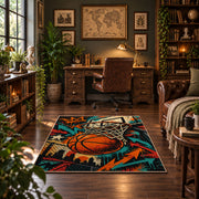 Graffiti Basketball Hoop Rug displayed in a home office