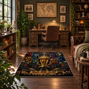 Golden Basketball Trophy City Rug displayed in a home office