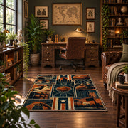 Basketball Court Grid Collage Rug displayed in a home office