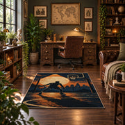 Sunset Street Basketball Silhouette Rug displayed in a home office