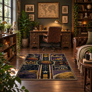 Purple Star Basketball Collage Rug displayed in a home office