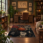 Dark Street Basketball Chalk Rug displayed in a home office