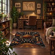Golden Winged Basketball Rug displayed in a home office