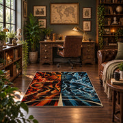 Fire and Ice Basketball Rug displayed in a home office
