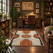 Minimal Basketball Court Diagram Rug displayed in a home office