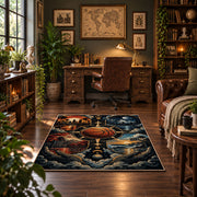 Stormy Cosmic Basketball Rug displayed in a home office