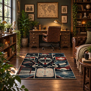 Hockey Gear and Rink Collage Rug displayed in a home office