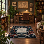 Crossed Hockey Sticks and Puck Rug displayed in a home office