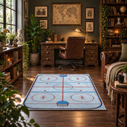 Classic Ice Hockey Rink Diagram Rug displayed in a home office