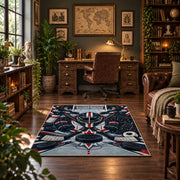 Hockey Puck and Crossed Sticks Emblem Rug displayed in a home office