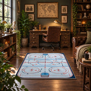 Bright Classic Hockey Rink Rug displayed in a home office