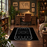 Minimal Black Hockey Rink Rug displayed in a home office
