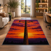 power line pole sunset rug in a living room with a desk and large windows